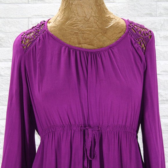 CHARMING CHARLIE Tunic Top Boho Lace Fringe Oversized Cotton Purple Large - Picture 2 of 12